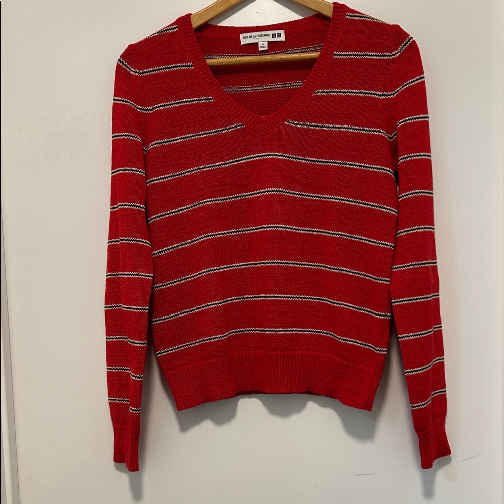 Uniqlo INES DE LA FRESSANGE WOMAN Red Striped V-Neck Sweater size XS
